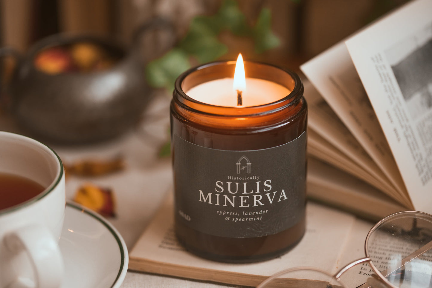 History candle inspired by Roman and Celtic goddess of the Roman Baths; Sulis Minerva