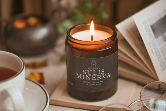 History candle inspired by Roman and Celtic goddess of the Roman Baths; Sulis Minerva