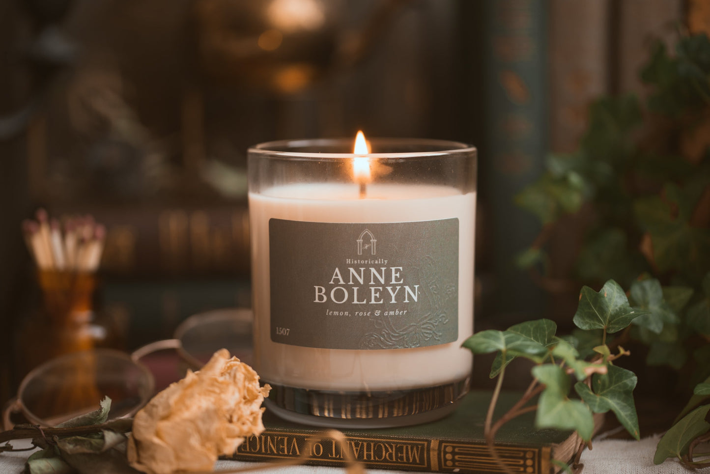 History candle inspired by Tudor Queen, Anne Boleyn