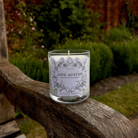 Illustrated candle inspired by Jane Austen