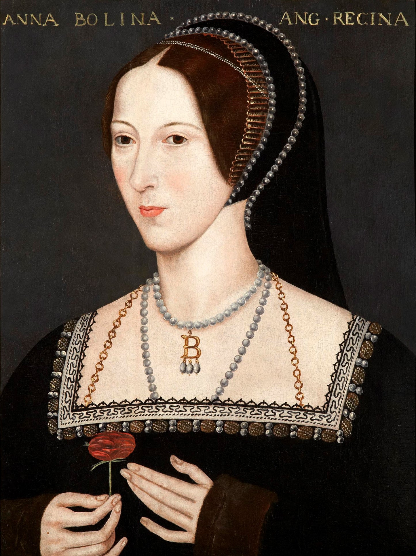 A portrait of Anne Boleyn holding a rose