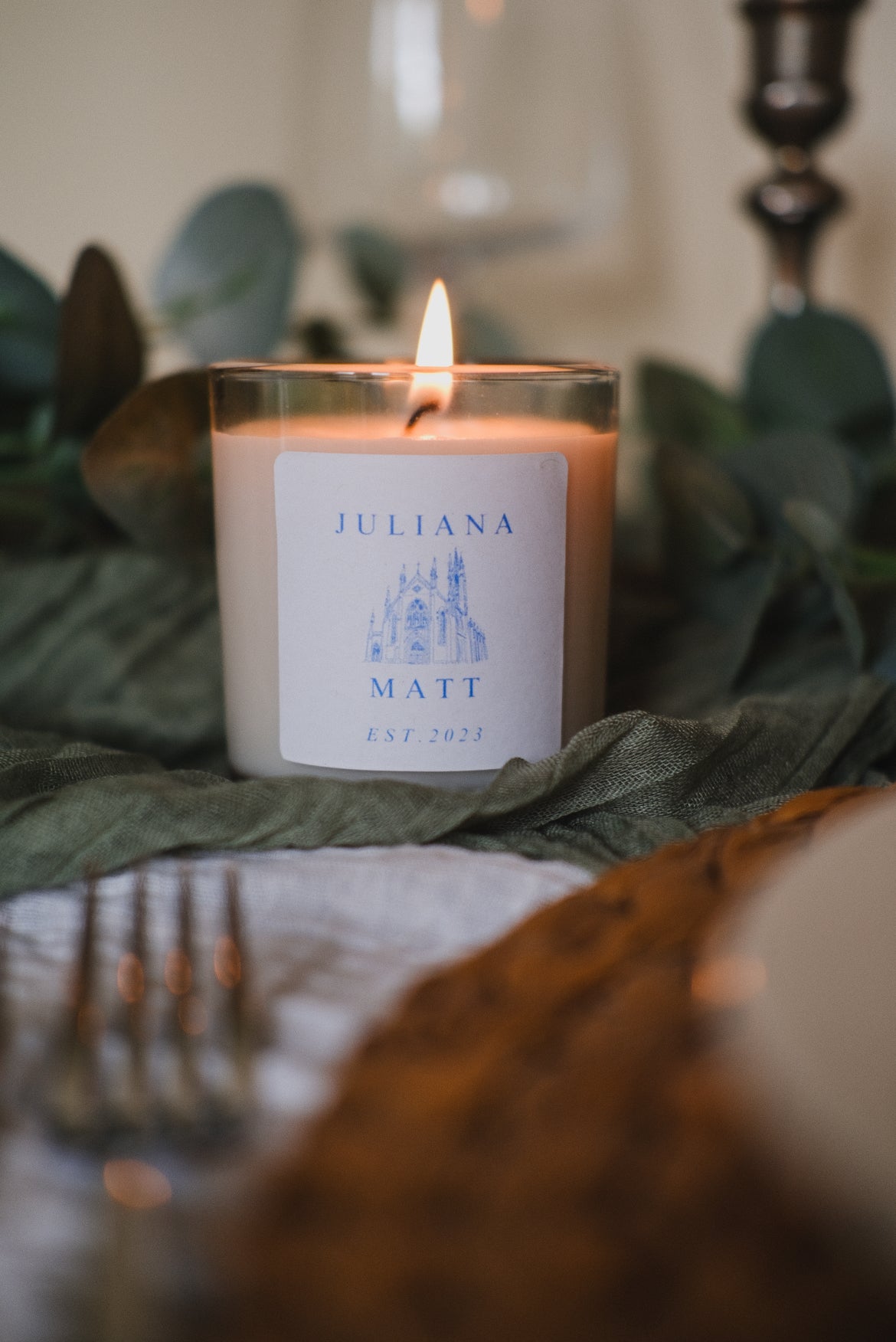 History inspired wedding candle