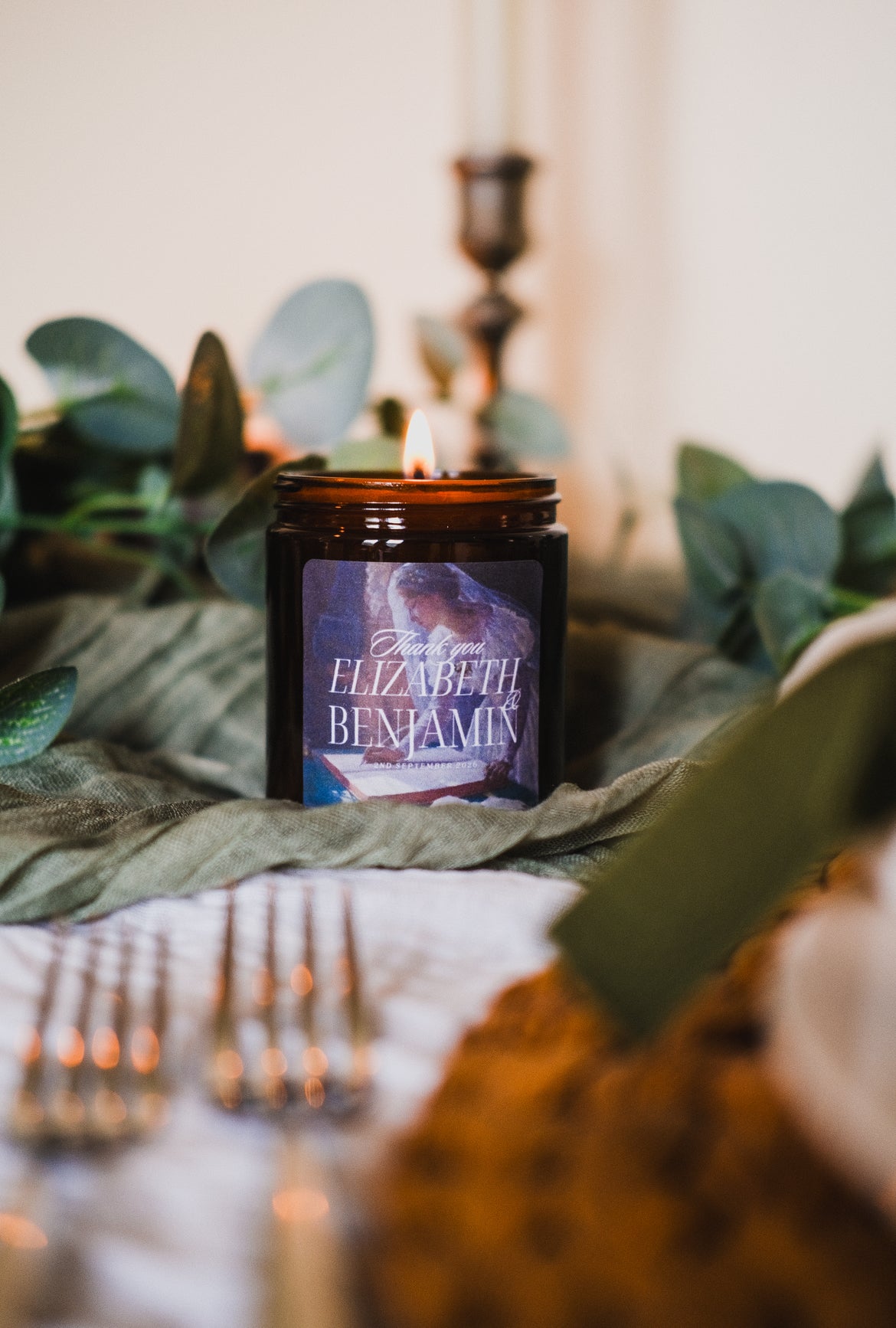 History inspired wedding candle